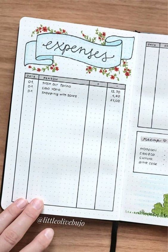 expenses spread bullet journal india 